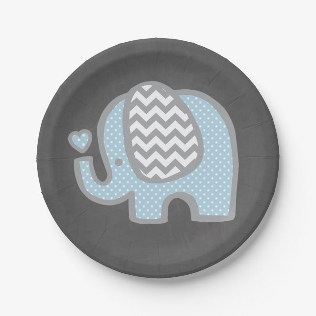 Elephant Baby Shower Paper Plates for Boy (Front)