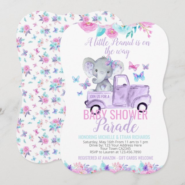 Elephant Baby Shower Parade Invitation (Front/Back)
