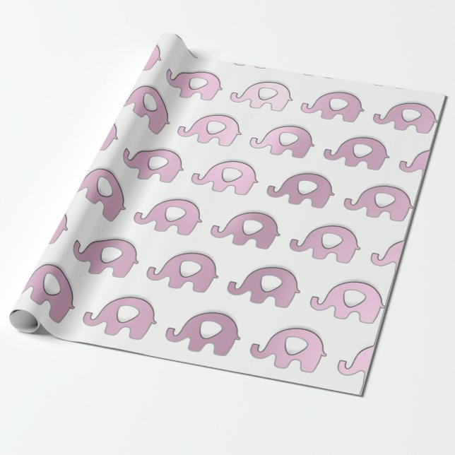 Elephant Baby Shower Party Favour White  Rose Hear Wrapping Paper (Unrolled)