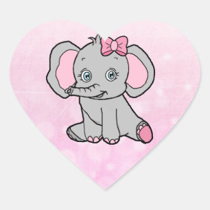 Elephant Baby Shower Pink and Grey Heart Sticker