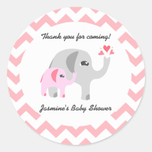 Elephant Baby Shower Pink and White Classic Round Sticker