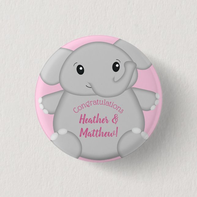 Elephant Baby Shower Pink Safari Girl 3 Cm Round Badge (Front)