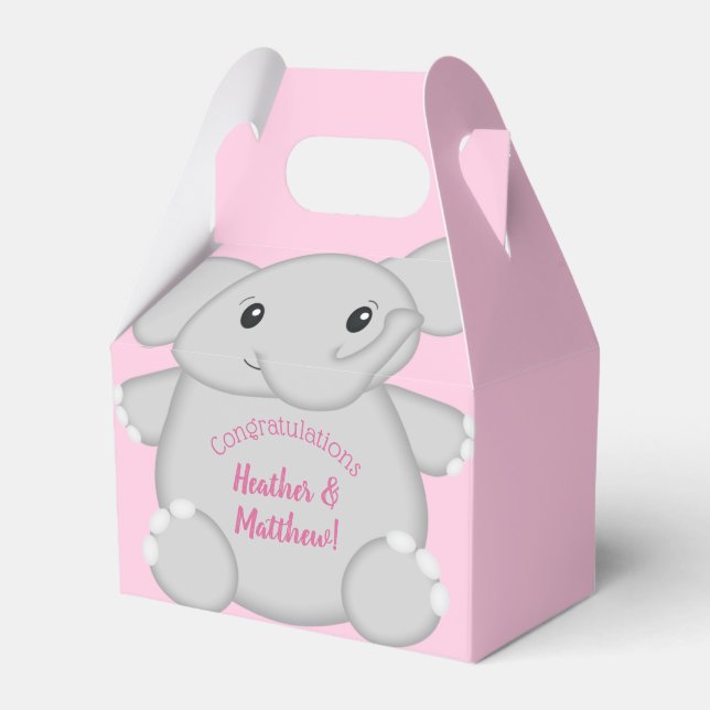 Elephant Baby Shower Pink Safari Girl Favour Box (Front Side)
