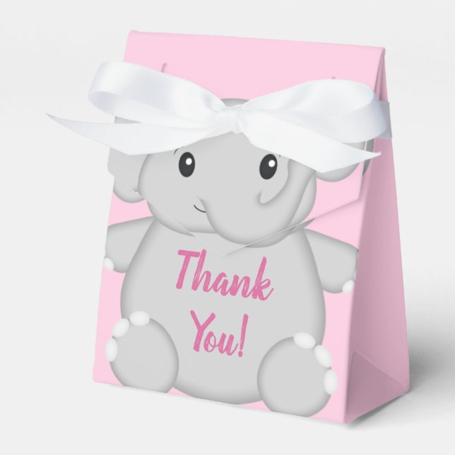 Elephant Baby Shower Pink Safari Girl Favour Box (Front Side)
