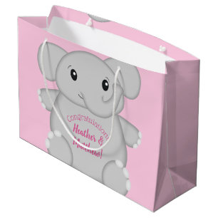 Elephant Baby Shower Pink Safari Girl Large Gift Bag