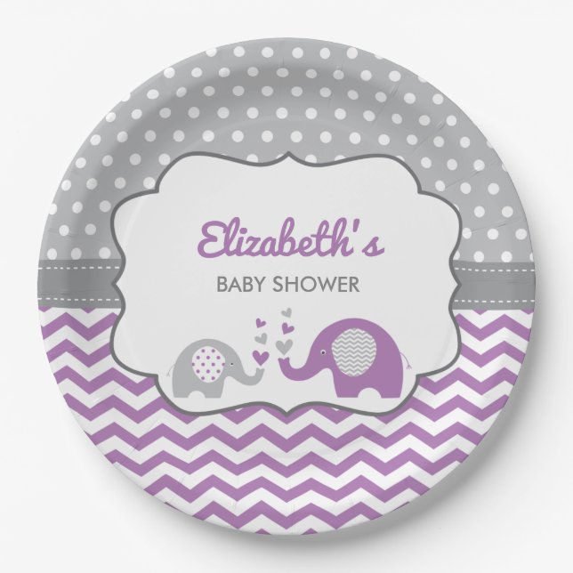 Elephant Baby Shower Plate, EDITABLE COLOR Paper Plate (Front)