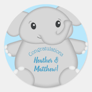 Elephant Baby Shower Safari Blue Boy Classic Round Sticker