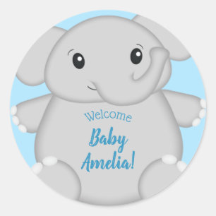 Elephant Baby Shower Safari Blue Boy Classic Round Sticker