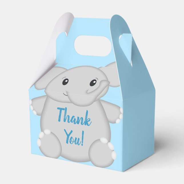 Elephant Baby Shower Safari Blue Boy Favour Box (Front Side)