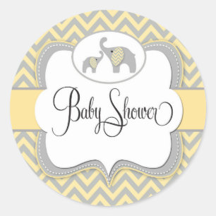 Elephant Baby Shower Sticker in Yellow Chevron