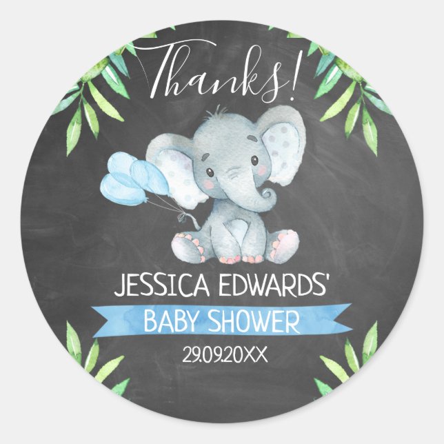 Elephant Baby Shower Stickers (Front)