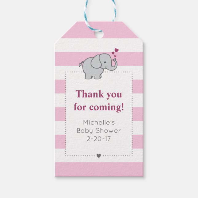 Elephant Baby Shower Tag - Girl (Front)