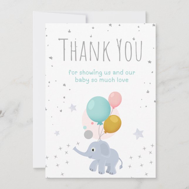 Elephant baby shower thank you card (Front)