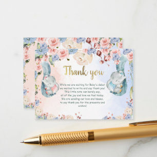 Elephant Baby Shower Thank You Card, Gender Reveal Enclosure Card
