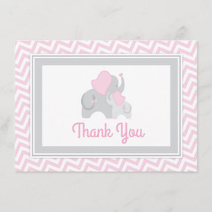 Elephant Baby Shower Thank You Card Pink and Grey