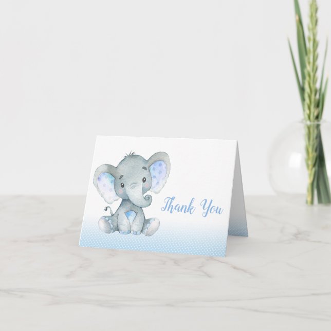 Elephant Baby Shower Thank You Cards Boy Blue (Front)