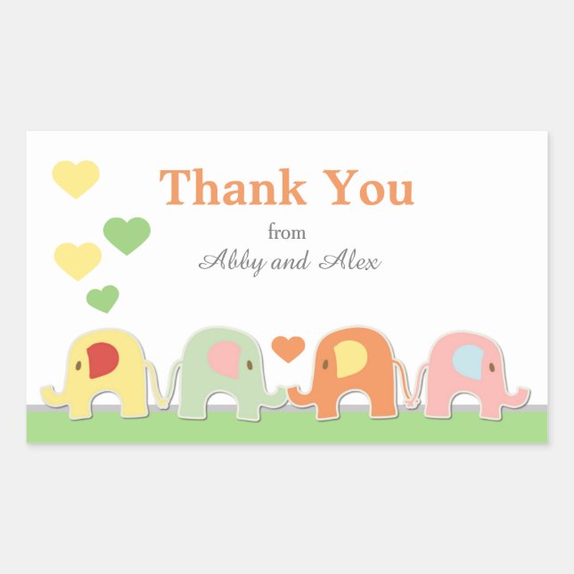  Elephant Baby Shower Thank You Rectangular Sticker (Front)