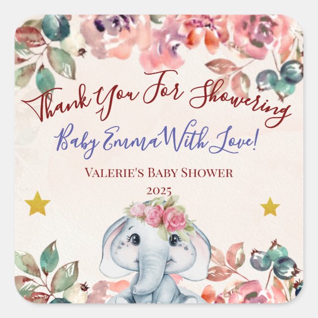 Elephant Baby Shower Thank you sticker (Front)