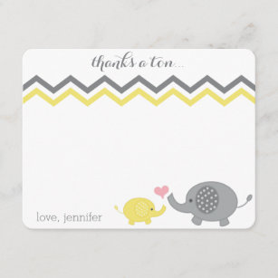 Elephant Baby Shower Thank You Yellow Gray Chevron Card