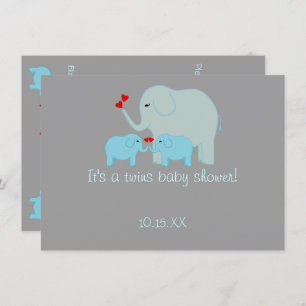 Elephant Baby Shower Twin Boys Invitation