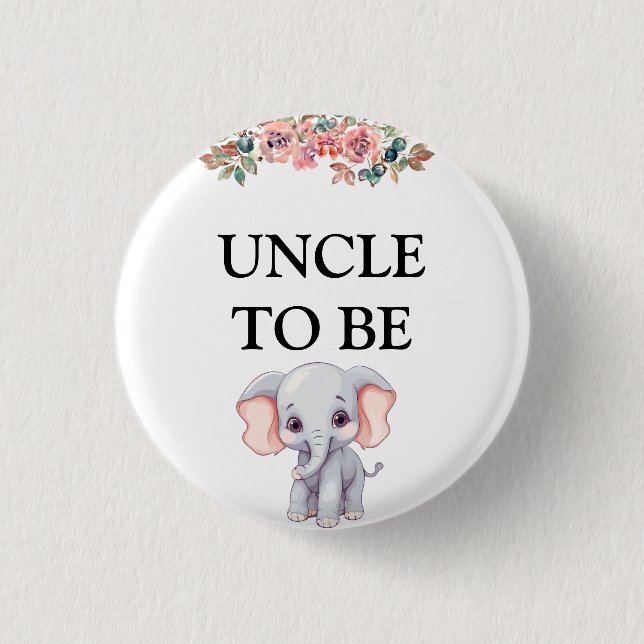 Elephant Baby Shower Uncle To Be 3 Cm Round Badge (Front)