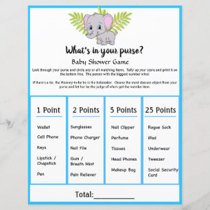 Elephant Baby Shower Whats In Your Purse Game