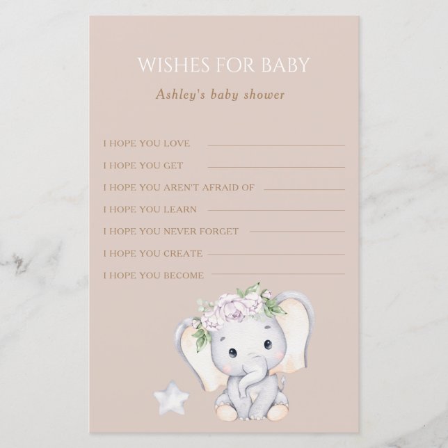 Elephant Baby Shower Wishes for Baby (Front)