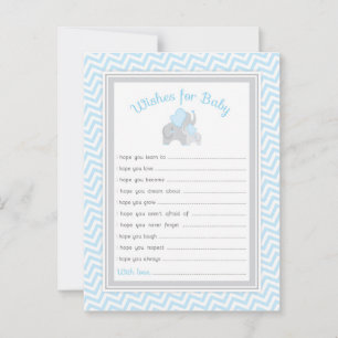 Elephant Baby Shower Wishes for Baby in Blue Grey Advice Card