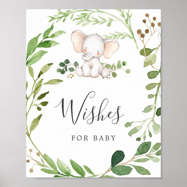 Elephant Baby Shower Wishes For Baby Sign (Front)