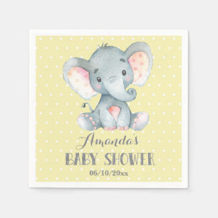 Elephant Baby Shower Yellow and Grey Napkins