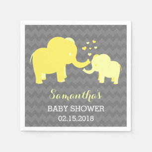 Elephant Baby Shower Yellow and Grey Paper Napkins