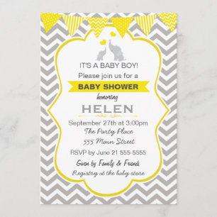 Elephant Baby Shower Yellow Chevron Invitation