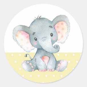 Elephant Baby Shower Yellow Classic Round Sticker