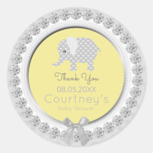 Elephant Baby Shower Yellow Grey Thank You Favour Classic Round Sticker