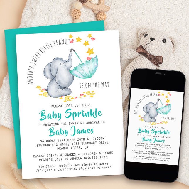 Elephant Baby Sprinkle Another Sweet Little Peanut Invitation (Baby Elephant Baby Sprinkle invitation for another sweet little peanut!)
