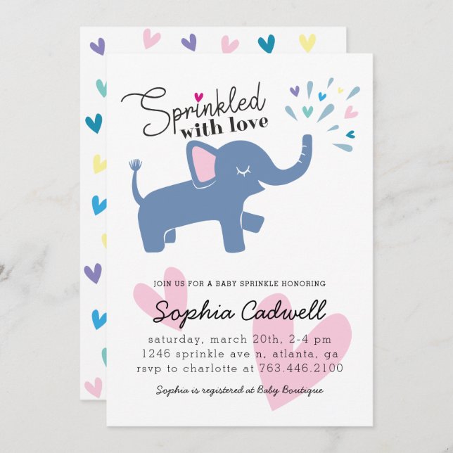 Elephant Baby Sprinkle Invitation (Front/Back)