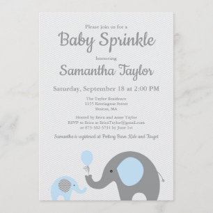 Elephant Baby Sprinkle Invitation in Blue and Grey