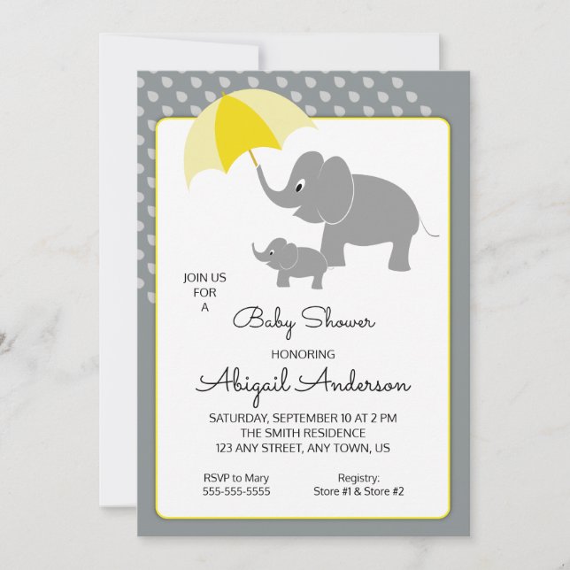 Elephant & Baby, Umbrella Baby Shower Invitation (Front)