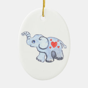 elephant baby with hearts ceramic ornament