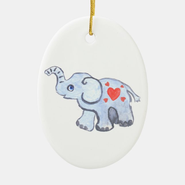 elephant baby with hearts ceramic ornament (Front)