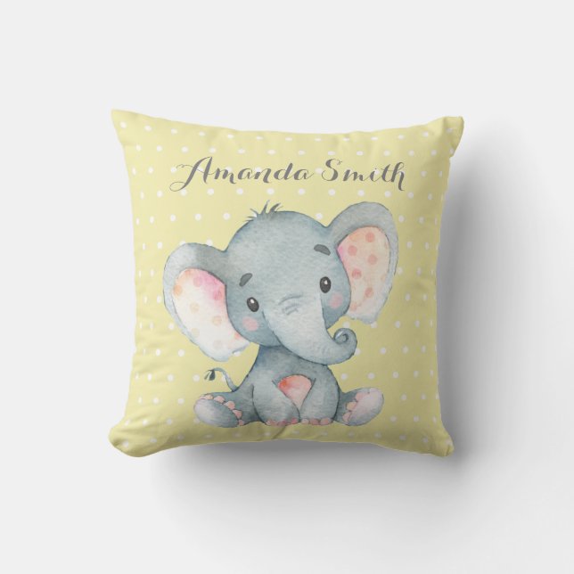 Elephant Baby Yellow and Gray Cushion (Front)