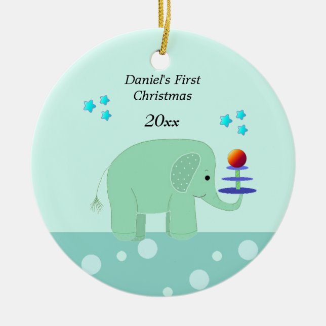 Elephant Baby's First Christmas Ceramic Ornament (Front)