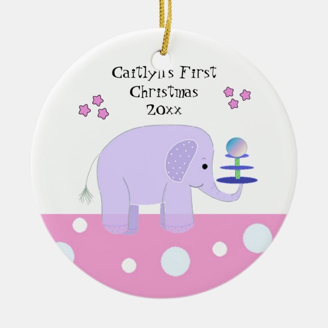 Elephant Baby's First Christmas Ceramic Tree Decoration (Front)