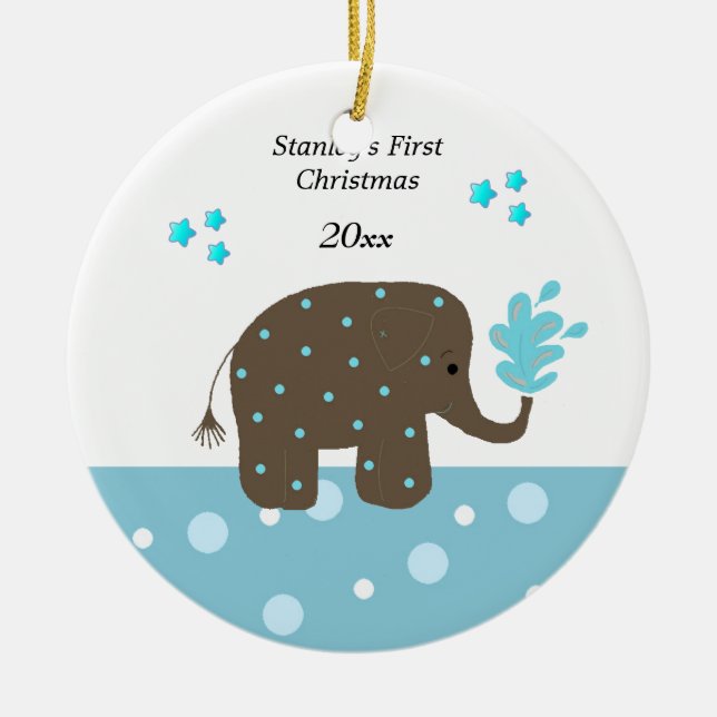Elephant Baby's First Christmas Ceramic Tree Decoration (Front)