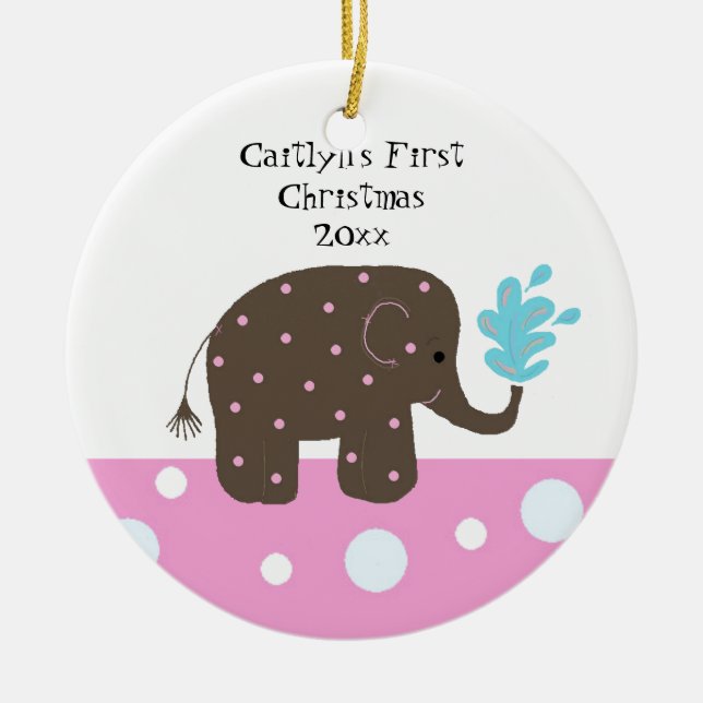 Elephant Baby's First Christmas Ceramic Tree Decoration (Front)