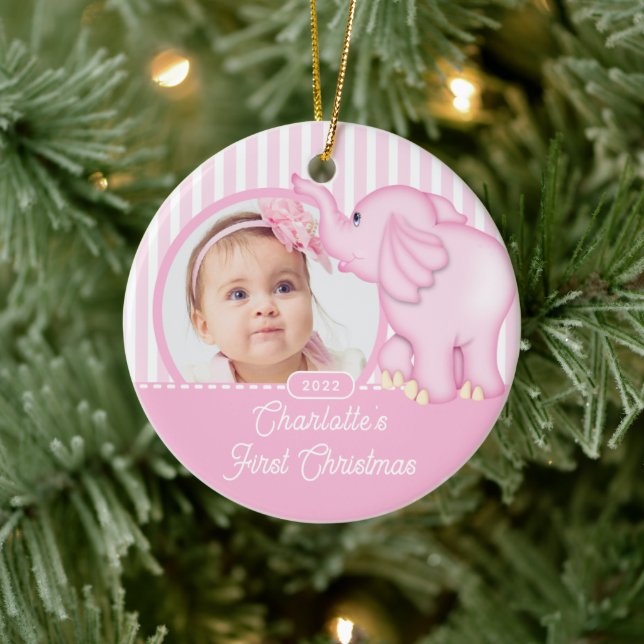 Elephant Baby's First Christmas Photo  Ceramic Ornament (Tree)