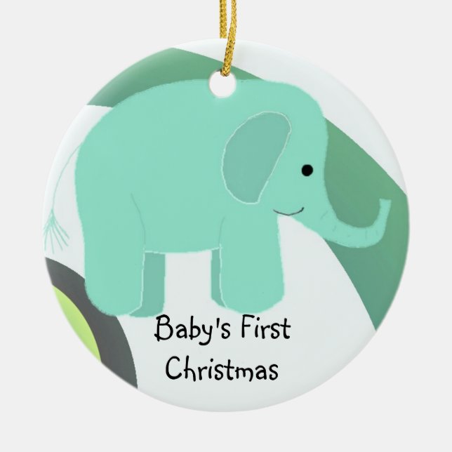 Elephant Baby's Frist Christmas Ceramic Ornament (Front)