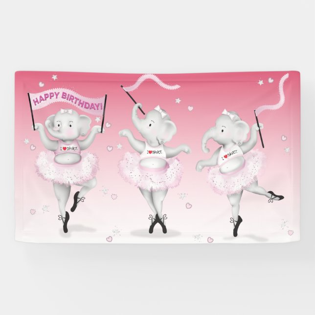 Elephant Ballerina Dance Birthday Banner (Horizontal)
