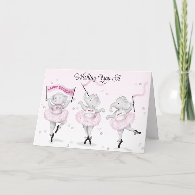 Elephant Ballerina Dance Birthday Card (Front)