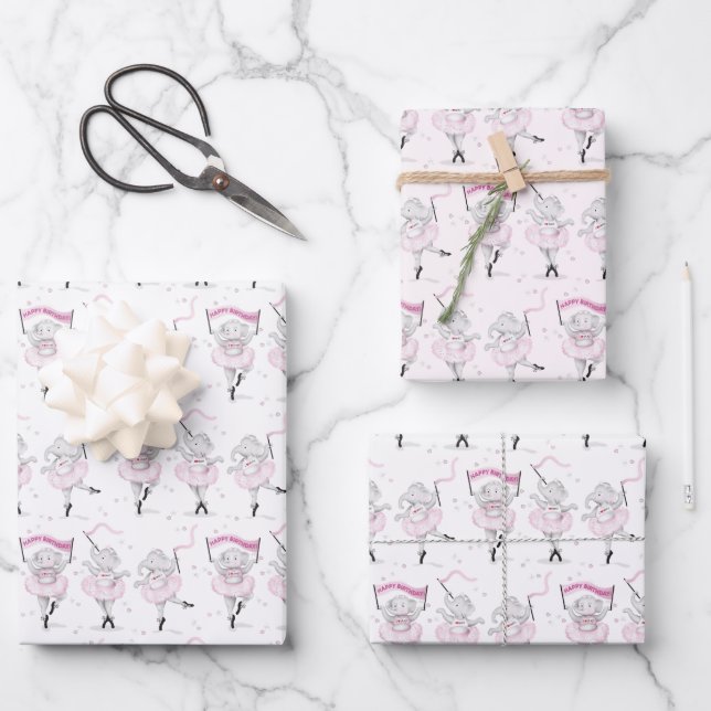 Elephant Ballerina Dance Birthday Wrapping Paper Sheet (Front)